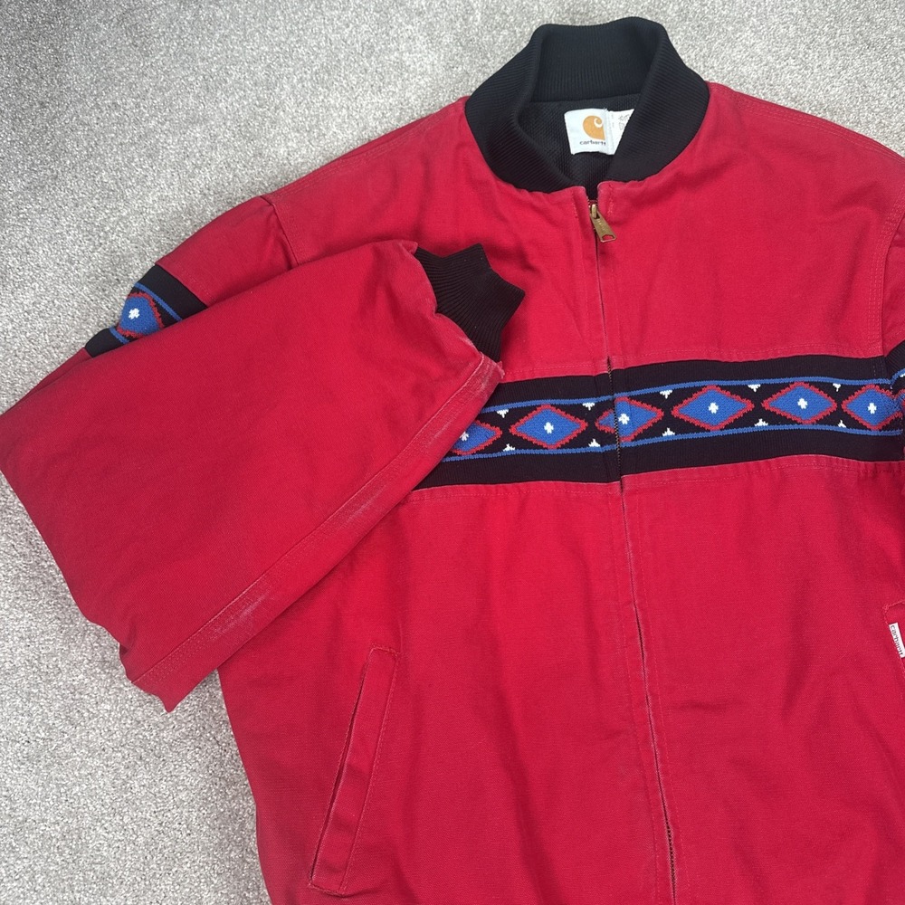 Vintage 1990's Carhartt Aztec Navajo Santa Fe Jacket Mens X-Large Red Western XL